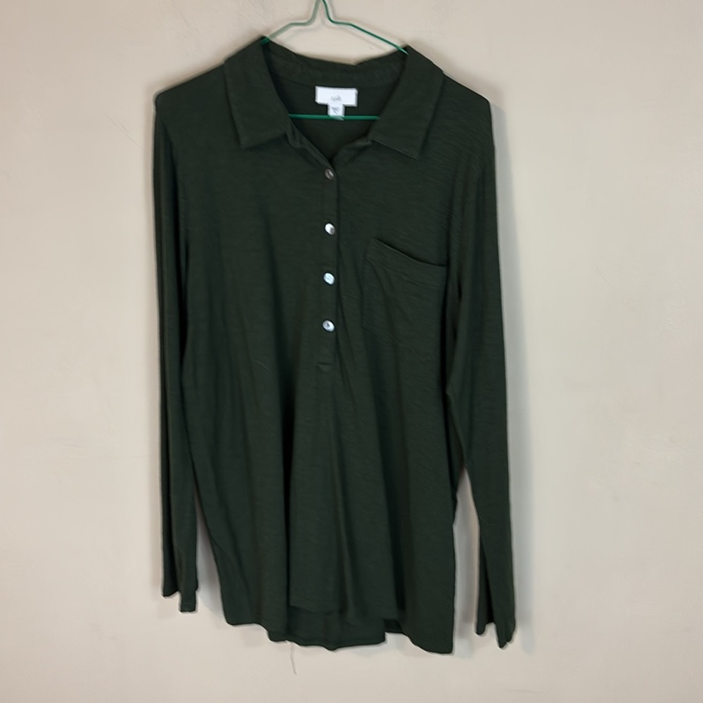 J Jill Green Knit Long Sleeve Pull Over Top Shirt Size Medium